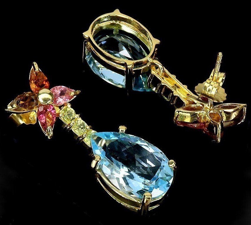 Senza prezzo di riserva - Orecchini Argento Topazio - Tourmaline, Peridot #1.0