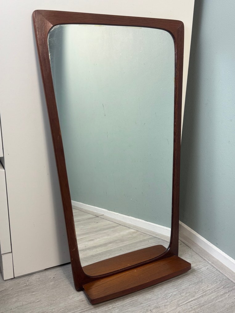 Wall mirror - Teak - Teak wooden mirror with shelf – Mid Century #3.2