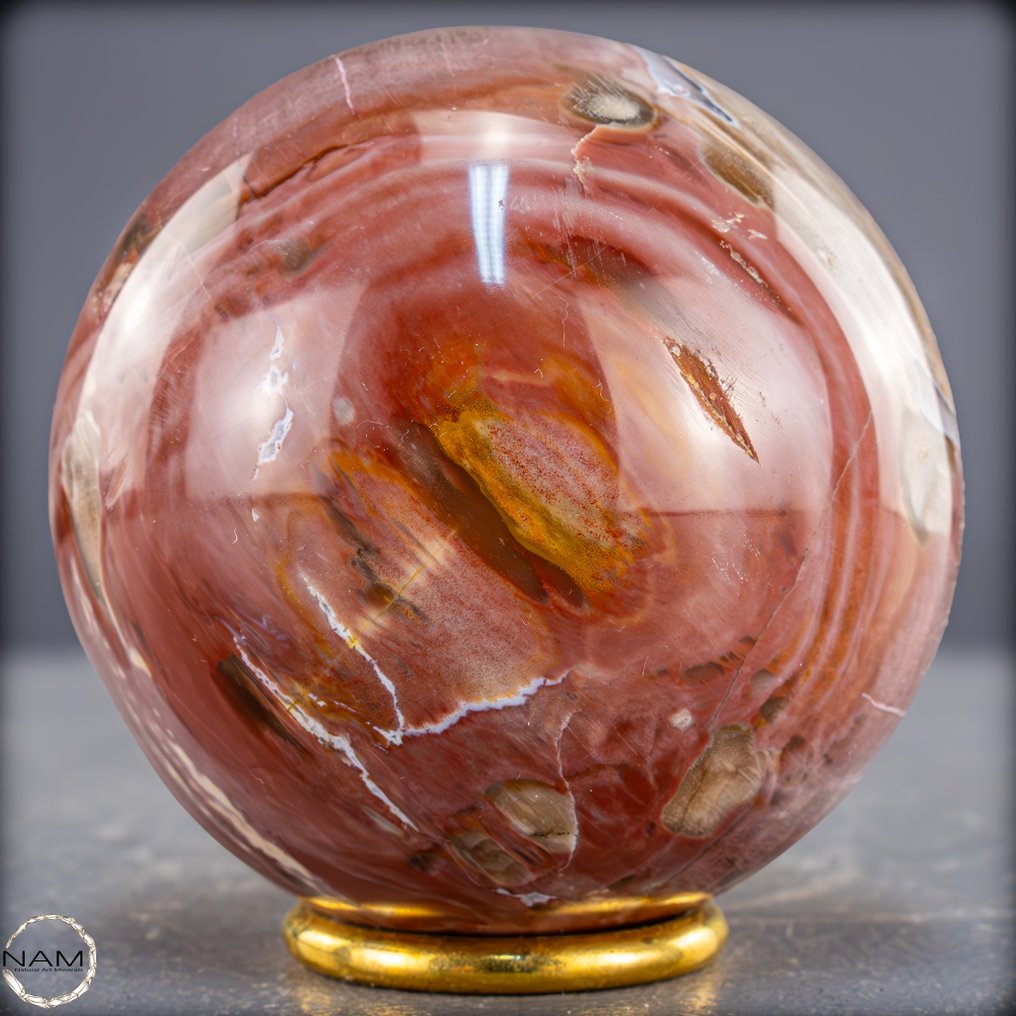 Natural fossil wood sphere Rare fossil with warm, earthy color swirls.- 848.77 g #3.2