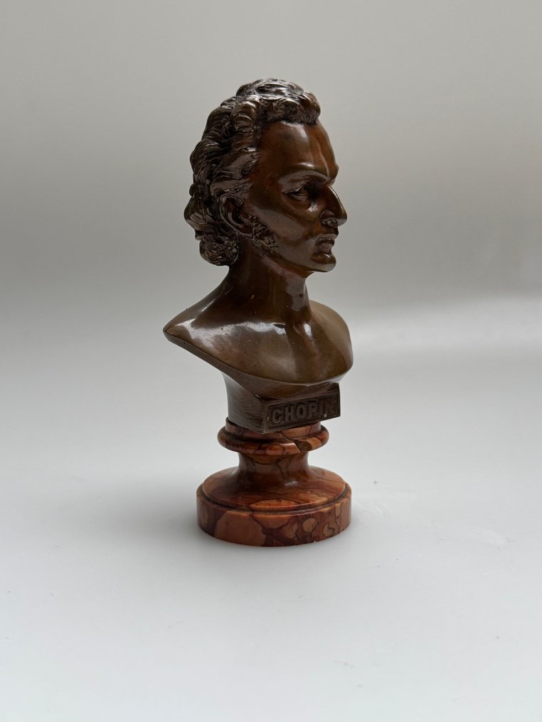 Scuola francese - Skulptur, Chopin - 13 cm - Patineret bronze, marmor #1.0