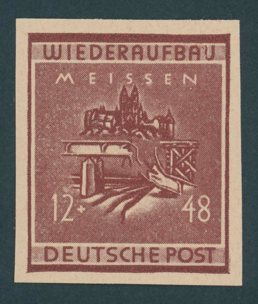 Tyske lokaleudgaver fra 1945 1945 - Postfrisk 12 + 48 Pf dunkellilabraun i fejlfrit stand sign. Leonhard og Zierer - Mi.Nr. 38 bB #1.0