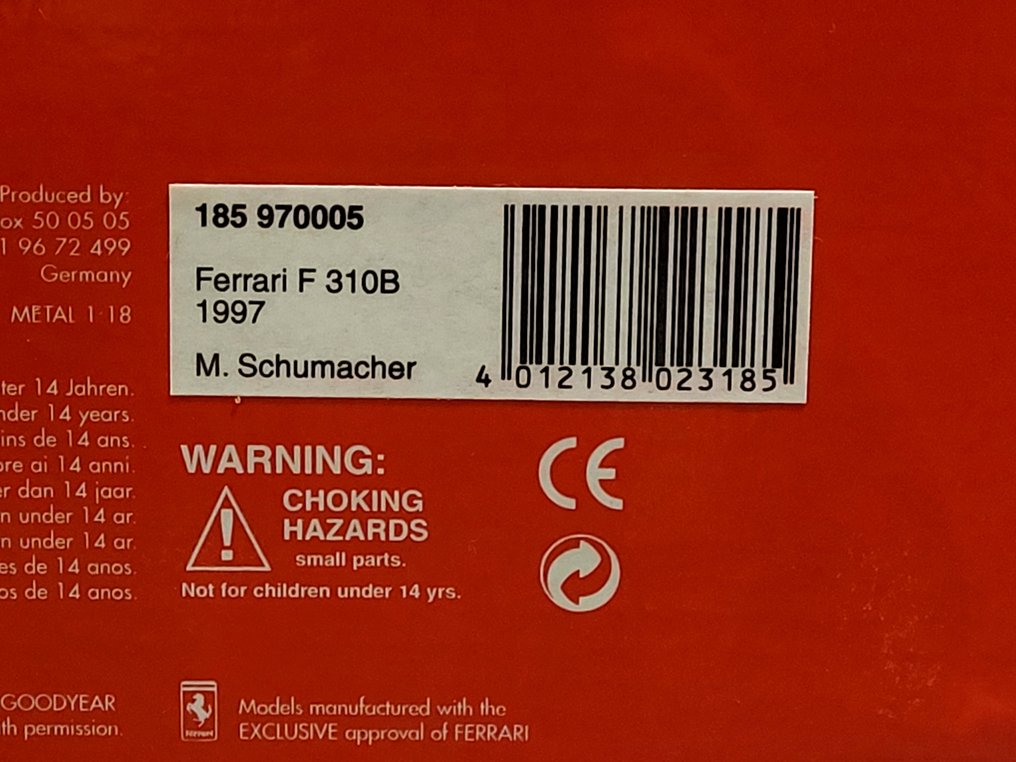 Minichamps 1:18 - 模型跑车 - 法拉利F1 F310 B，1997赛季由迈克尔·舒马赫驾驶，参考编号185970005，经销商版变速箱 #4.3