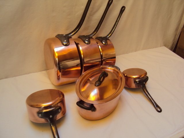 5 casseroles cuivre et 1 cocotte ovale avec couvercle - 烹饪锅套装 - 铜, 黄铜, 铁 #4.3