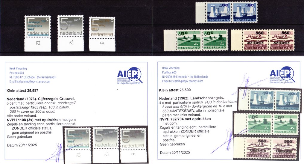 荷兰 1962/1976 - 系列POSTSTAKING印刷和价值变动，以及挂号系列成对 - met Befund H. Vleeming #1.0