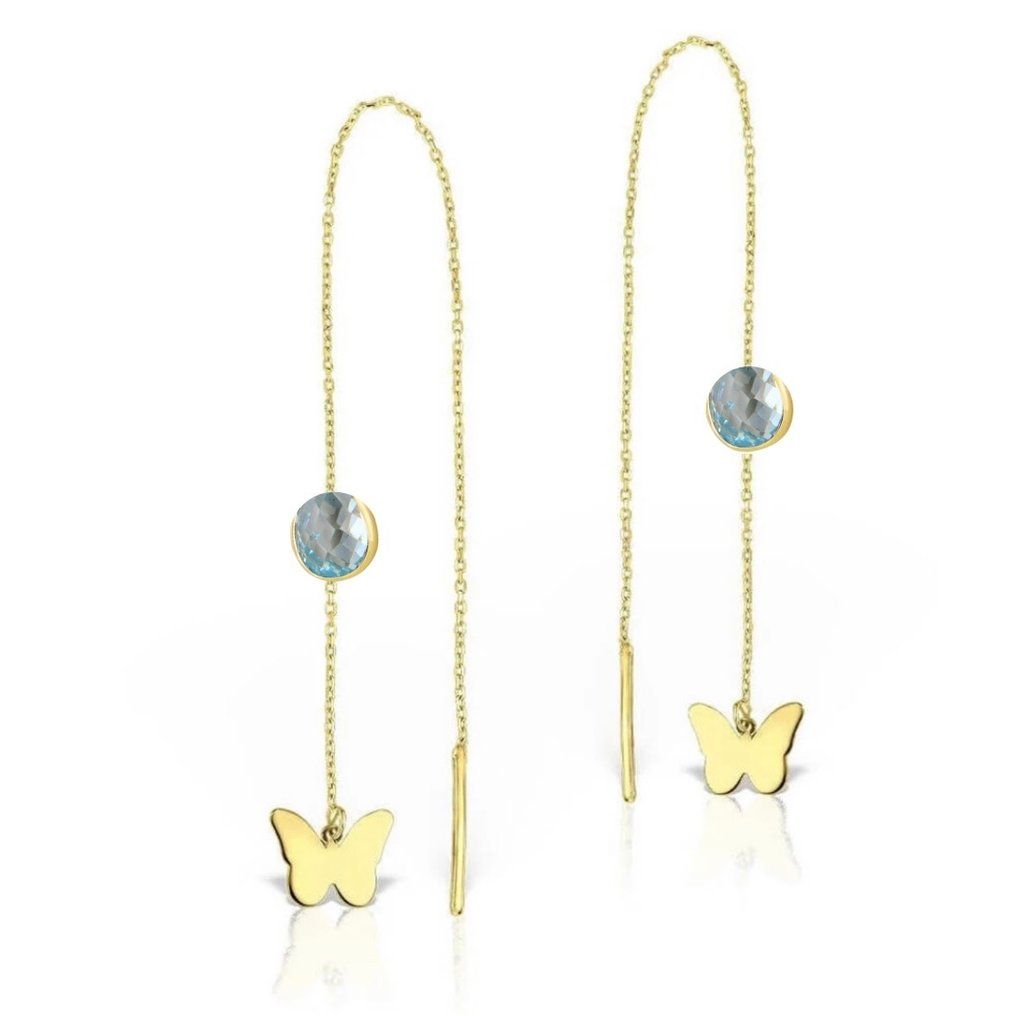 没有保留价 - Handmade - 耳环 - 14K包金 黄金 锆石 - 蝴蝶配蓝色宝石 #1.0
