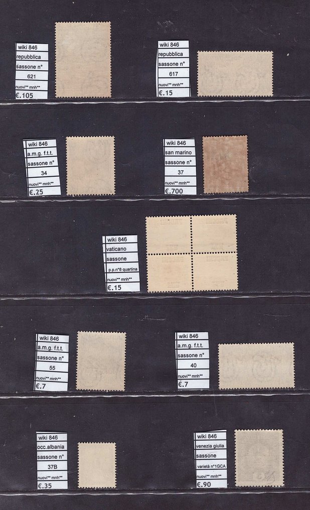 意大利  - 意大利地区邮票套件，品种齐全，全部为MNH**，目录编号1601。 - sassone #3.2