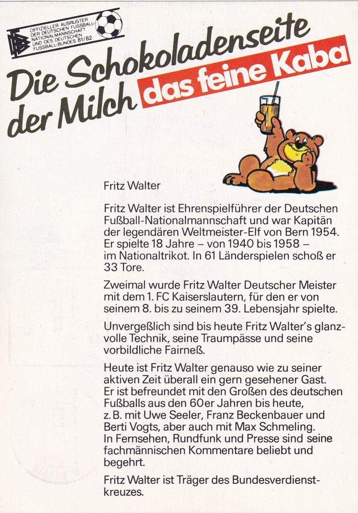 VM i fodbold - Fritz Walter - 1983 - Fankort, autograf  #1.0