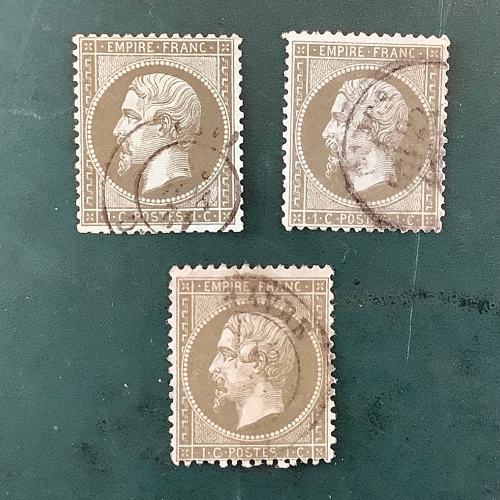 法國 1862 - 拿破仑帝国一分硬币在三种色调中的表现 - Yvert 19, 19a en 19c #1.0
