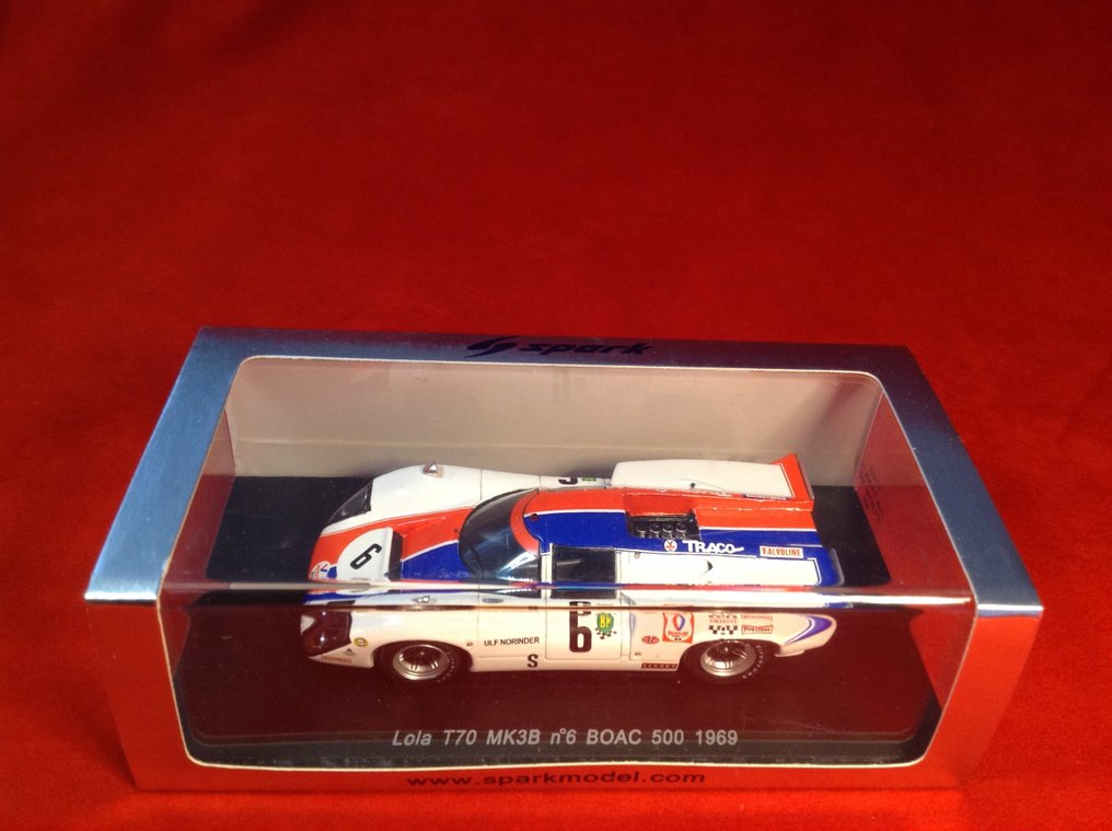Spark 1:43 - Machetă mașină de curse - ref. #S1468 Lola T70 MkIIIB Sport 21° BOAC 6h Brands Hatch 1969 #6 Ulf Norinder/Robin Widdows - Calitate excelentă - ediție limitată - dificil de găsit astăzi. #1.0