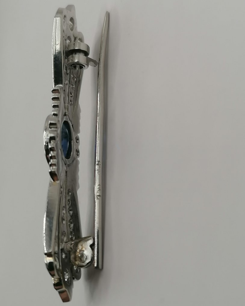 Καρφίτσα - 18 καράτια Λευκός χρυσός -  2.67ct. tw. Ζαφείρι - Διαμάντι #2.1