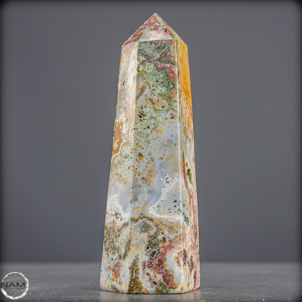 Obélisque Ocean-Jasper Naturel 4.Ader – intensément coloré et exceptionnellement structuré- 855.58 g #3.2