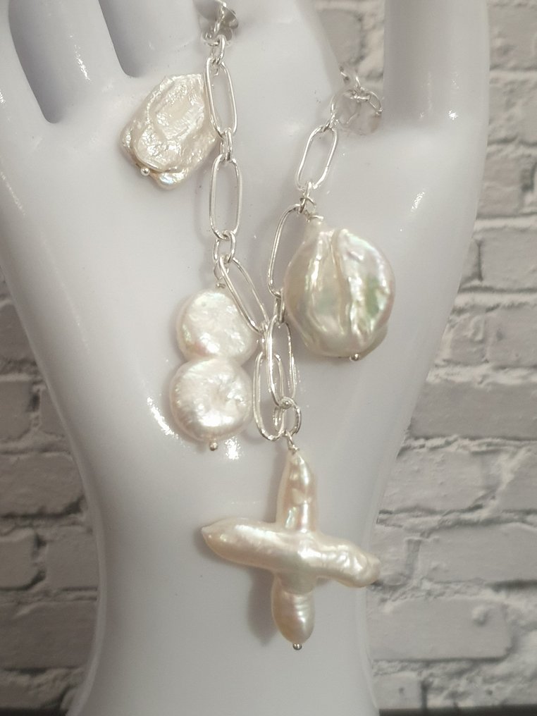 Ezüst, Barokk édesvízi gyöngyök - Karkötő #1.0