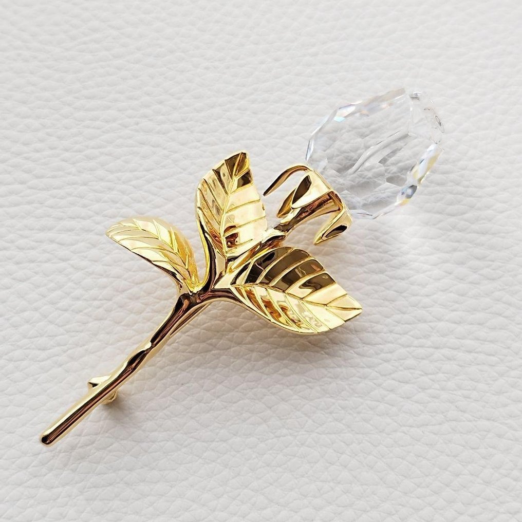 Swarovski - 施华洛世奇“水晶回忆”玫瑰胸针——透明水晶与金色调表面，状态极佳 - 胸针 #1.0