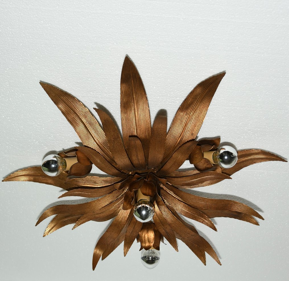 Taklampe - Gullbelagte blader dekorasjon med fire steder - Stål, Metall, Gullbelagt - Diameter 60 cm #4.3