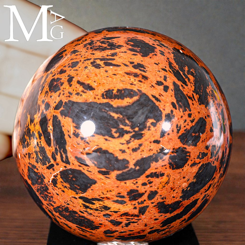 Mahogni obsidiansfære - Meget sjælden kvalitet - Rød plettet obsidiansfære - Højde: 78.5 mm - Bredde: 78.5 mm- 608 g #4.3