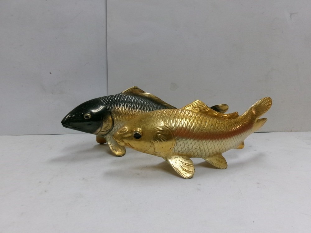 μέταλλο - περίοδος syowa (1926-1989). Ένα ζευγάρι μεταλλικά διακοσμητικά, ζευγάρι χελιών, οι μαγνήτες δεν  (χωρίς τιμή ασφαλείας) #1.0