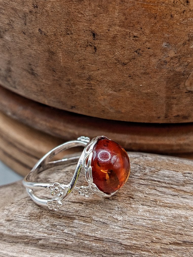 Pezzo Unico，925纯银戒指，配波罗的海琥珀，顶级品质-3.1克- 3.1 g - (1) #4.3