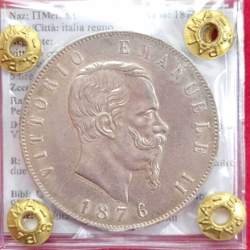 Ιταλία. Vittorio Emanuele II. 5 Lire 1876 (χωρίς τιμή ασφαλείας) #1.0