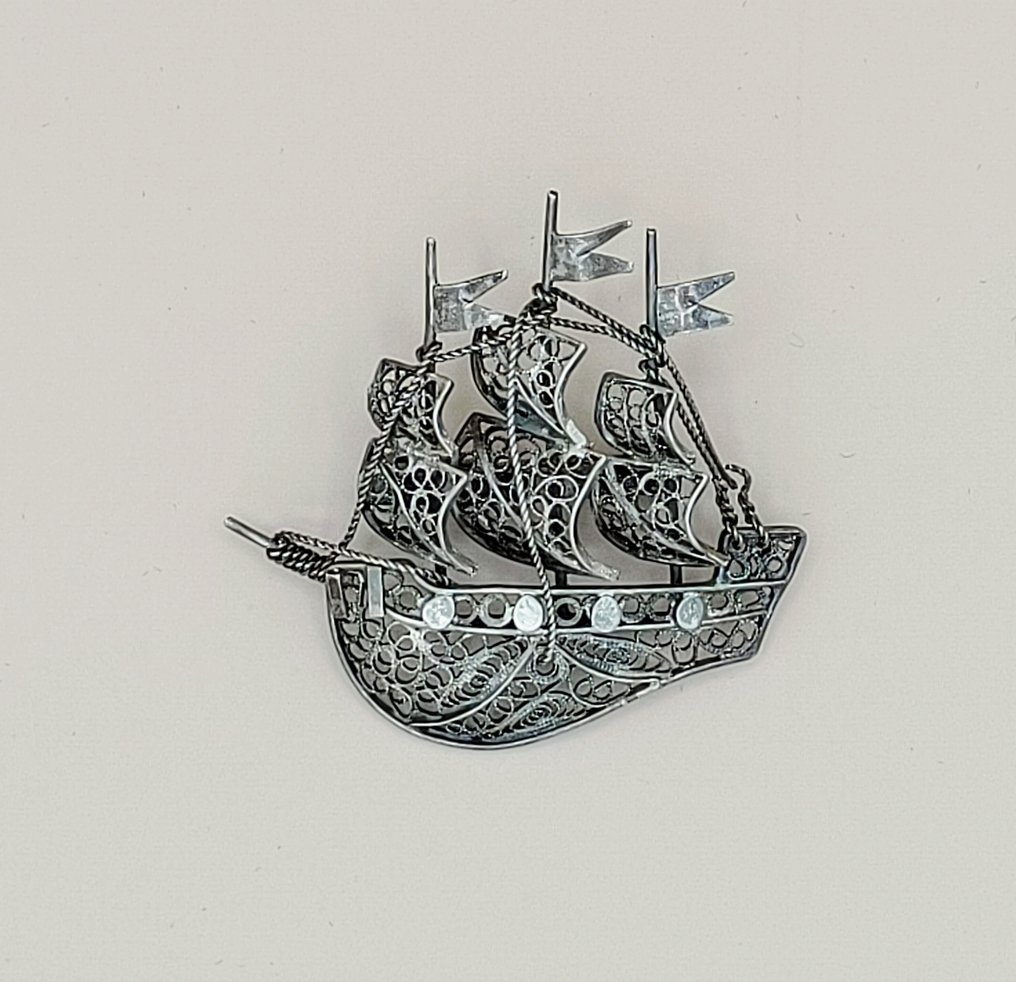 Pietro Evangelisti - Argint 800 - Rețea de navă cu pânze - Broșă - No Reserve #1.0