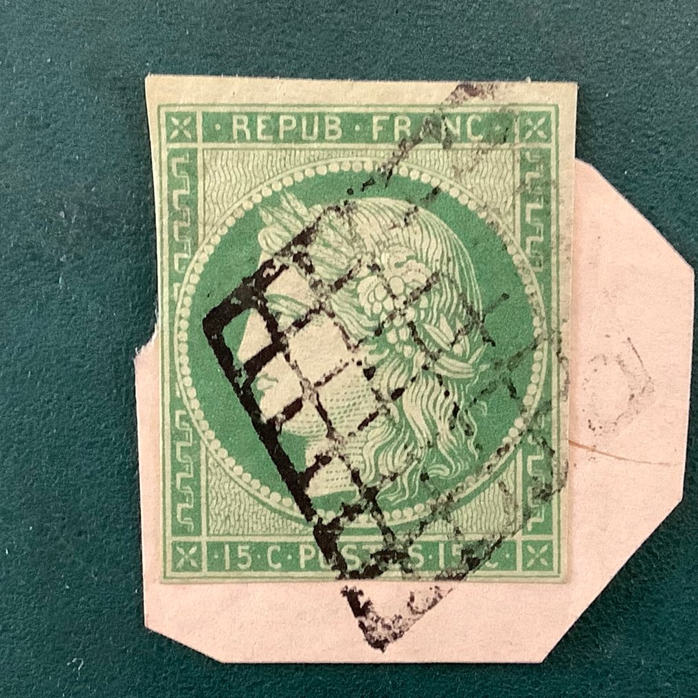 France 1850 - Fragment d'opération Ceres de 15 cent, variable. - Yvert 2 #1.0