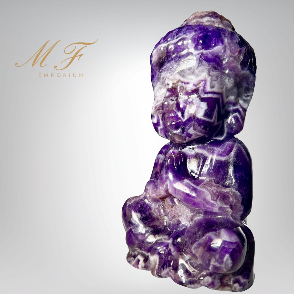 Premium - Amethyst Buddha Chevron XL Carving - Height: 150 mm - Width: 80 mm- 800 g - (1) #2.1
