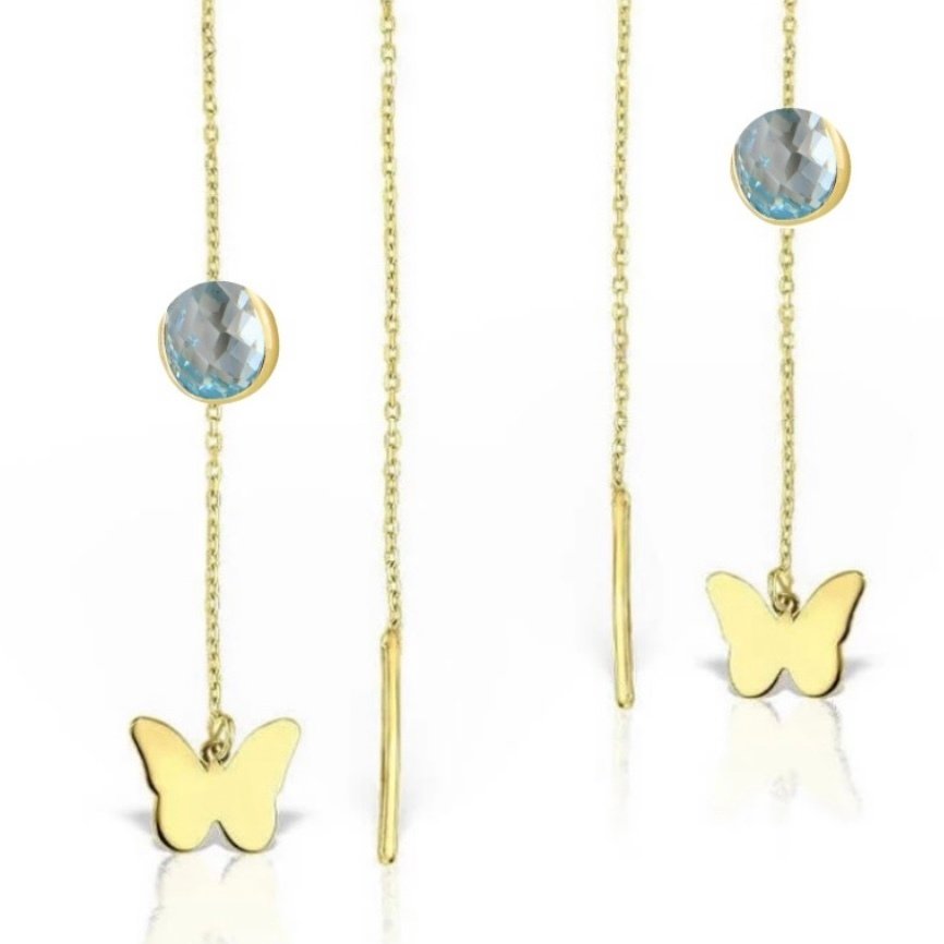 没有保留价 - Handmade - 耳环 - 14K包金 黄金 锆石 - 蝴蝶配蓝色宝石 #4.3