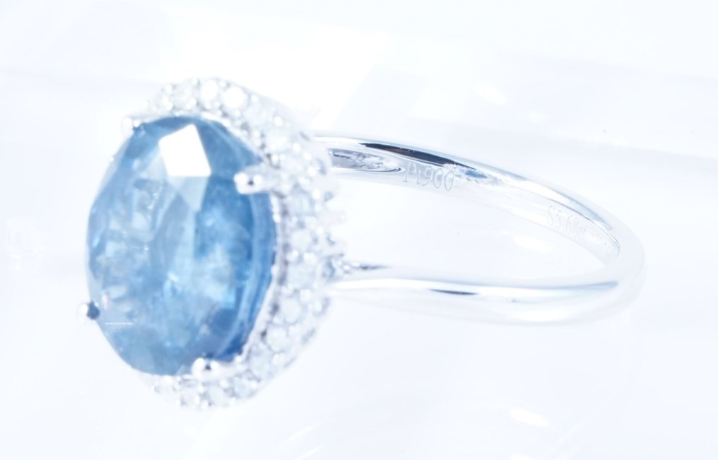 沒有保留價 - 戒指 鉑金 -  5.94ct. tw. 藍寶石 - 鉆石 #1.0
