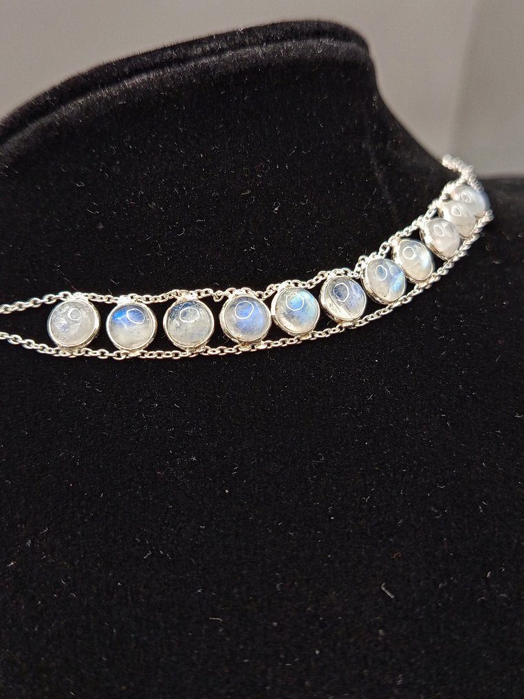 Pezzo Unico, Gioiello in Argento 925, Collana Girocollo con Pietra di Luna Top Quality-8.5 g- 8.5 g - (1) #2.1