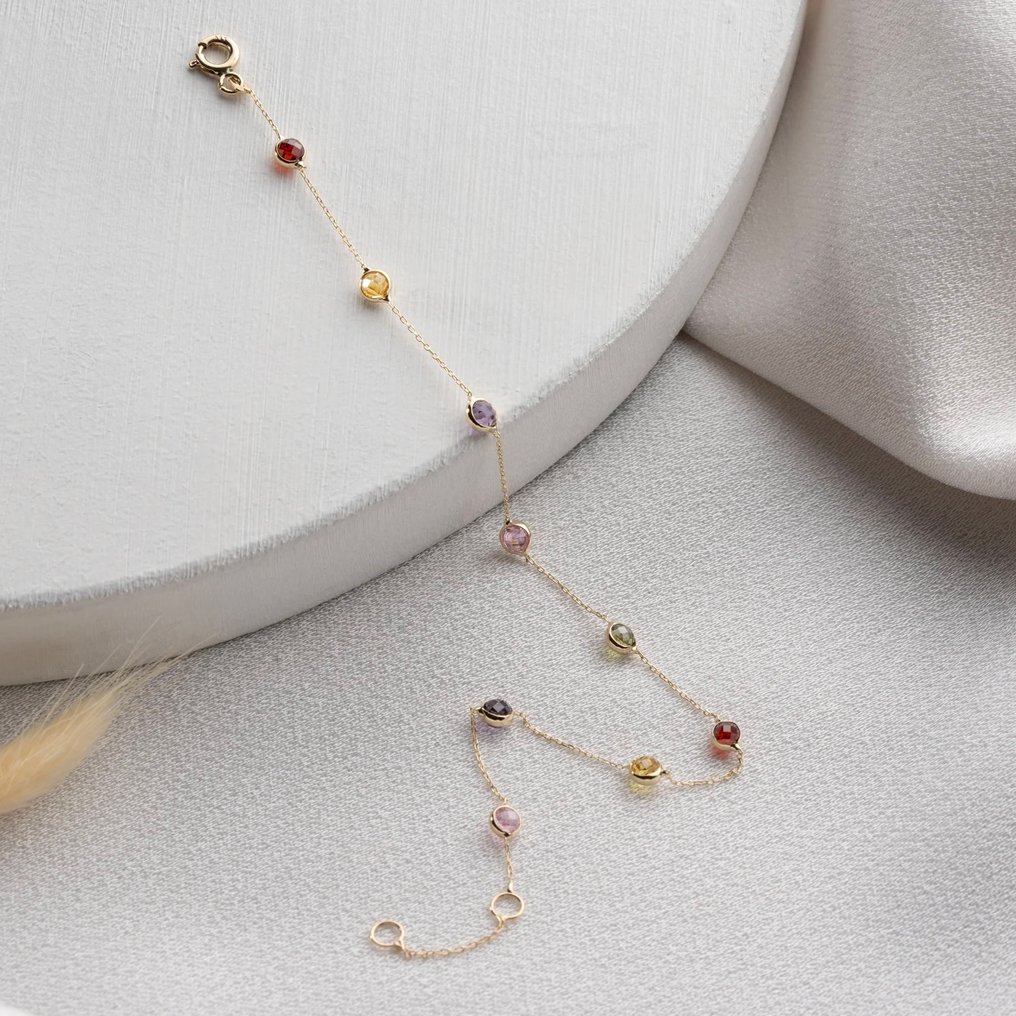 No reserve price - Handmade - Bracelet - 14 kt. Yellow gold Zircon - Multiple Colour Stones #1.0