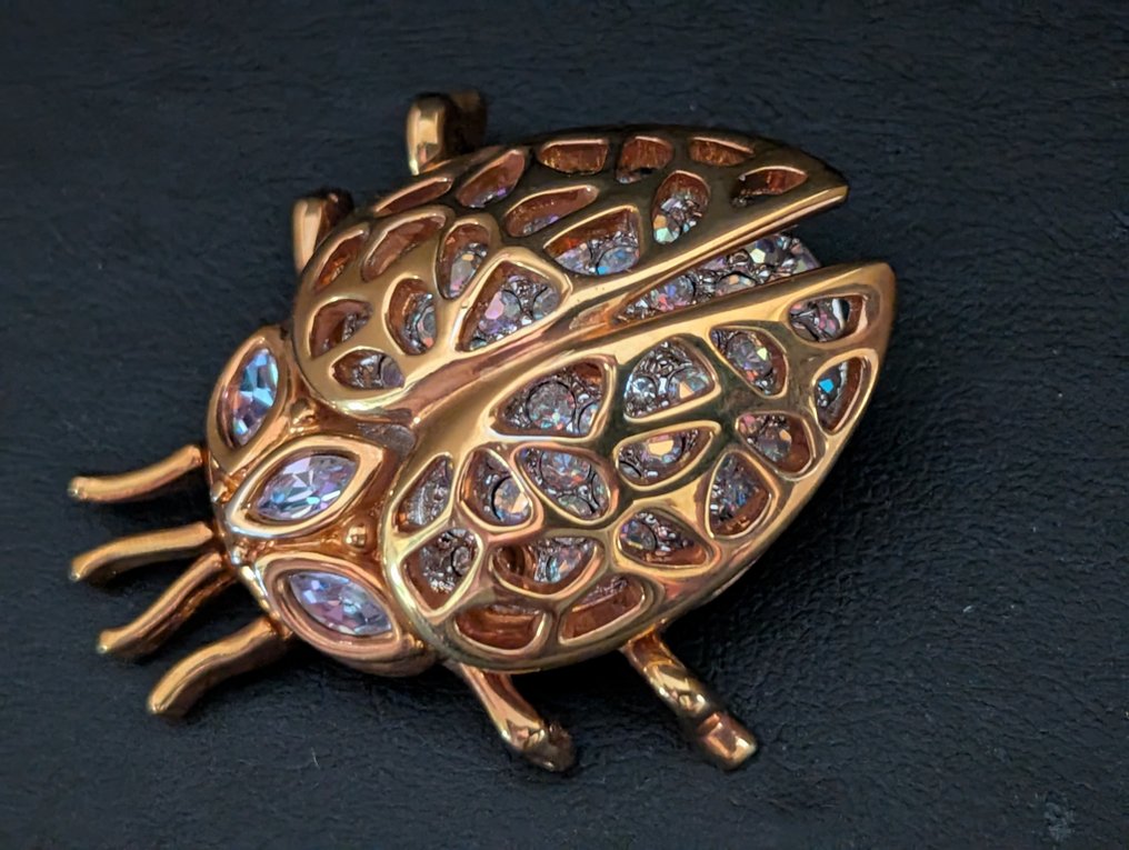 Άγαλμα, Swarovski broche - 3.8 cm - Μέταλλο, rodium gold plated #1.0