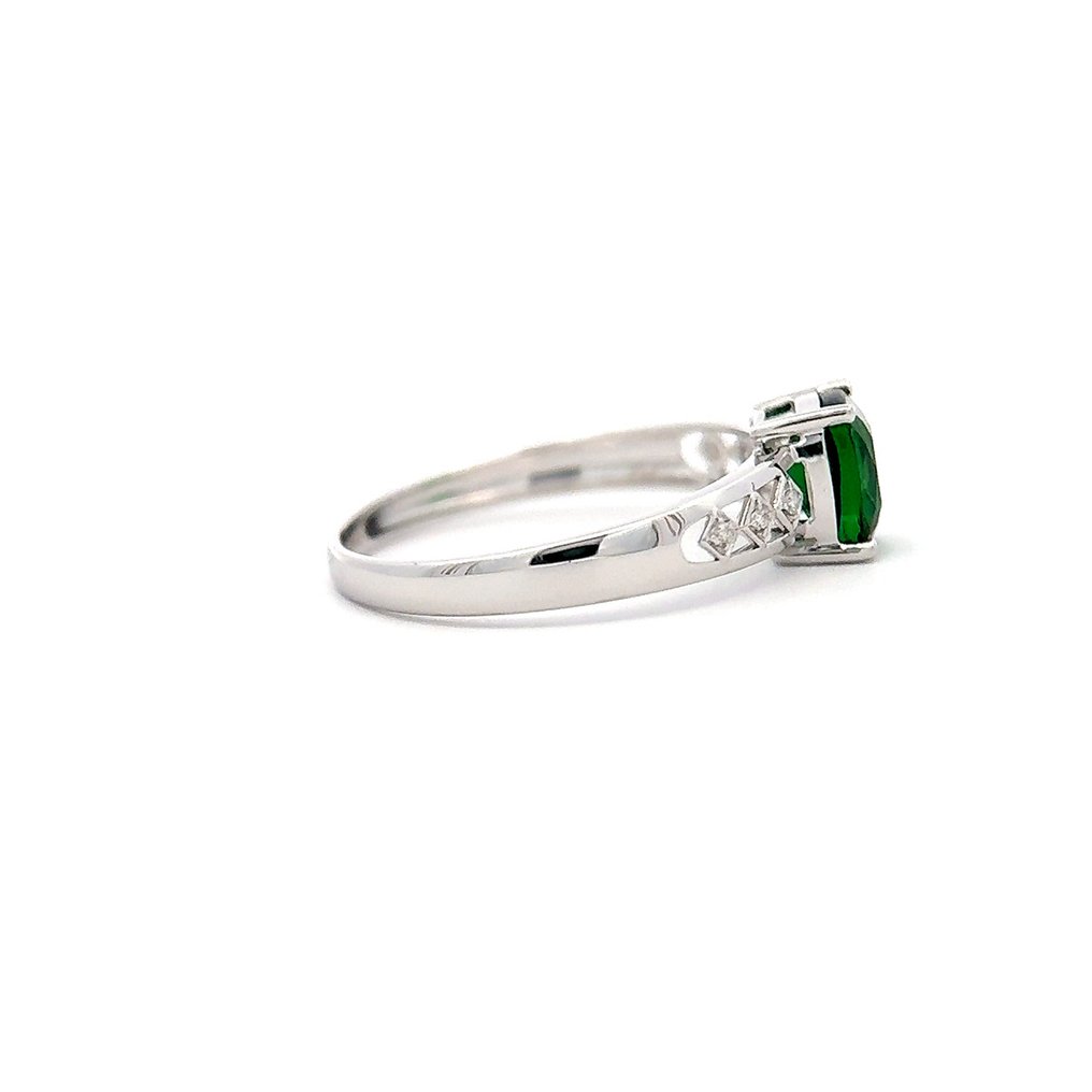 Ring - 14 kt. White gold - 1.05ct. tw. Tsavorite - Diamond #4.3