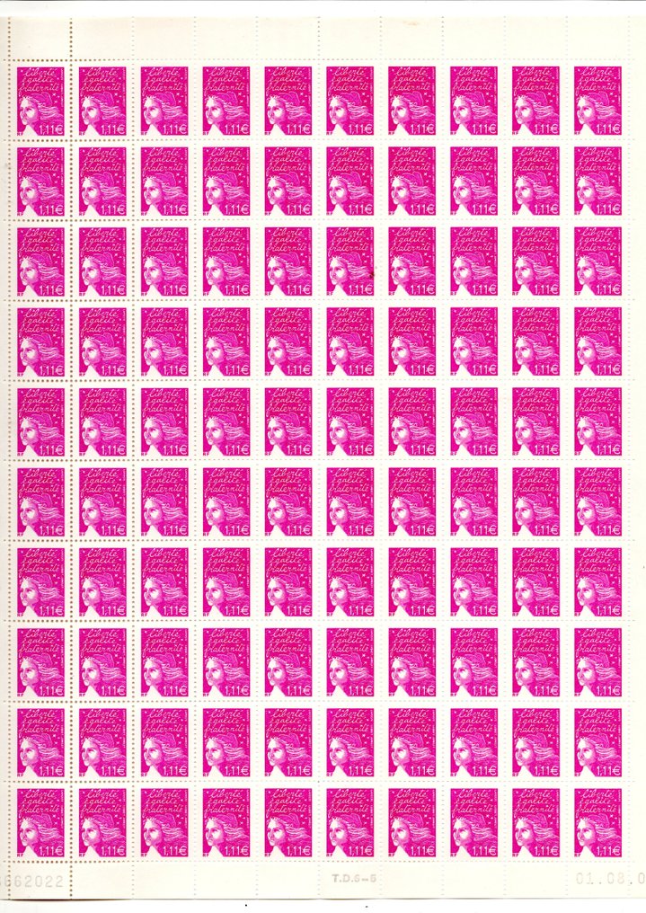 France 2003 - Complete sheet of No. 3574 Marianne de Luquet €1.11 lilac - yvert & tellier N° 3574 #1.0