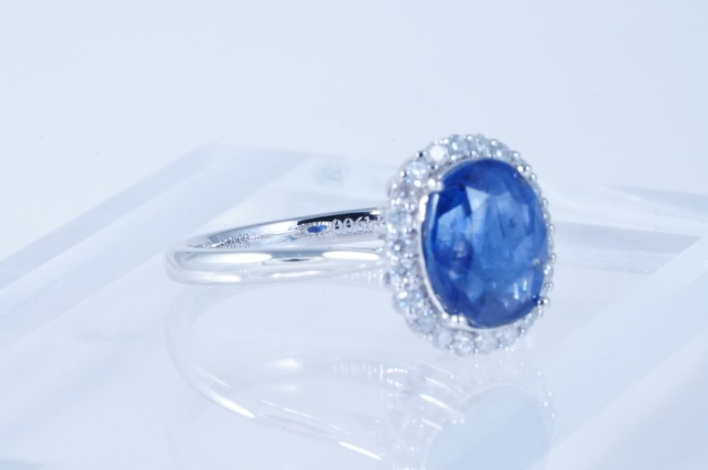 没有保留价 - 戒指 白金 -  3.25ct. tw. 蓝宝石 - 钻石 #1.0