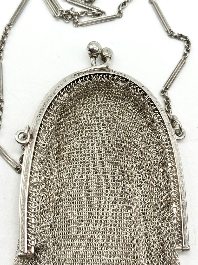 裝飾飾物 - No reserve-Handgemaakt zilveren Avondtasje met zilveren beugel en draagketting - 19世纪 #4.3