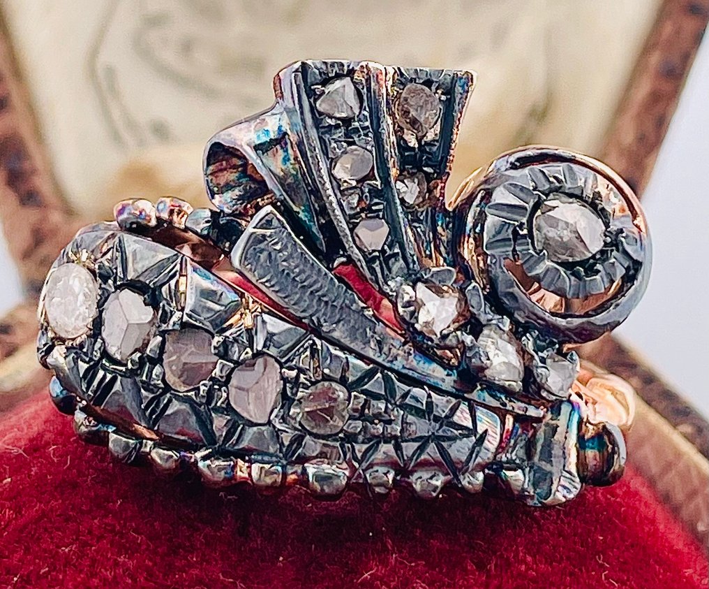 没有保留价 - 戒指 - 9 kt. 玫瑰金, 银 钻石 (天然)  #1.0