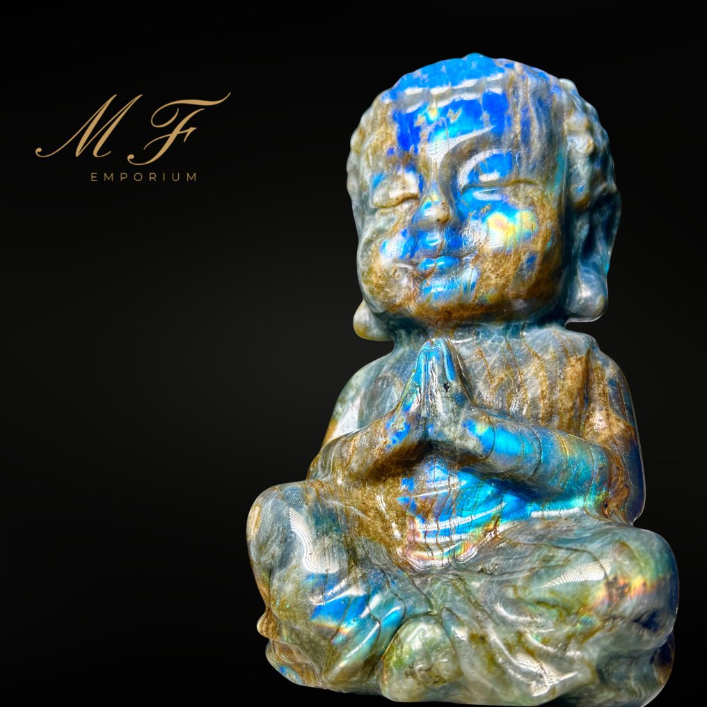 Premium - XXL Labradorite Buddha Carving - Height: 190 mm - Width: 100 mm- 1850 g - (1) #4.3