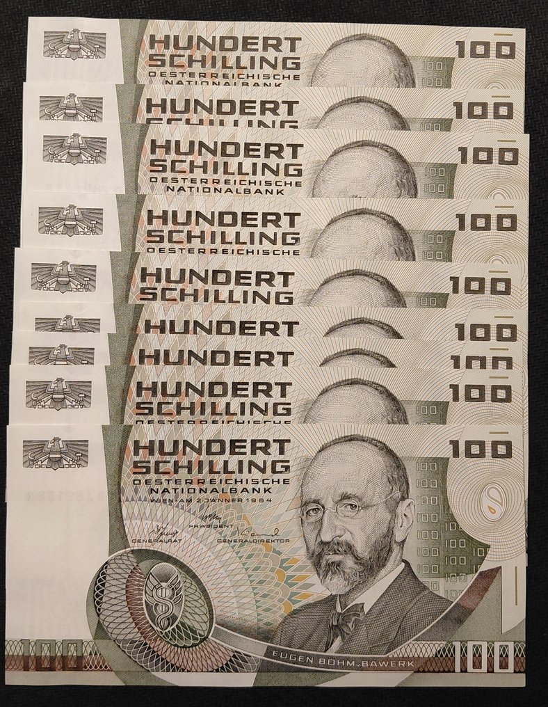 Austria. - 9 x 100 Schilling - 1984 - Consecutive - Pick 150  (No reserve price) #1.0