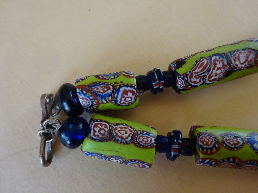Collar of 11 Murano beads, Millefiori type with chevron pattern, circa 1920, Ghana #2.1