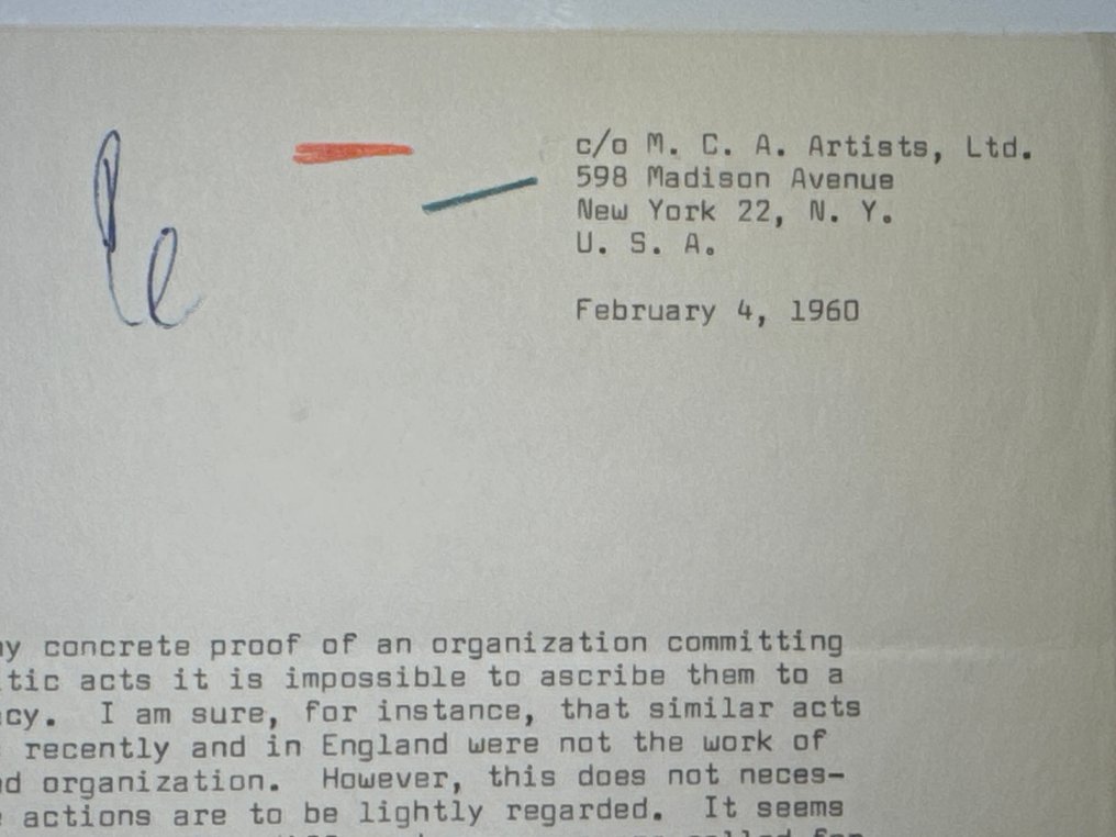 Arthur Miller (1915–2005) famous American actor and writer, husband of Marilyn Monroe - Important typed and autograph signed letter to a german journal about Antisemitism in the word - 1960 #3.2