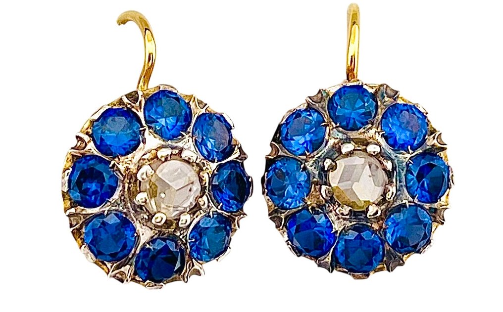 没有保留价 - 耳环 - 9 kt. 黄金, 银 蓝宝石 - 钻石 #3.2