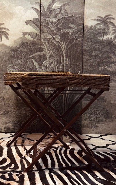 Flamant - Bijzettafel (2) - Rattan, Hout - Birma riet, butlertray #4.3