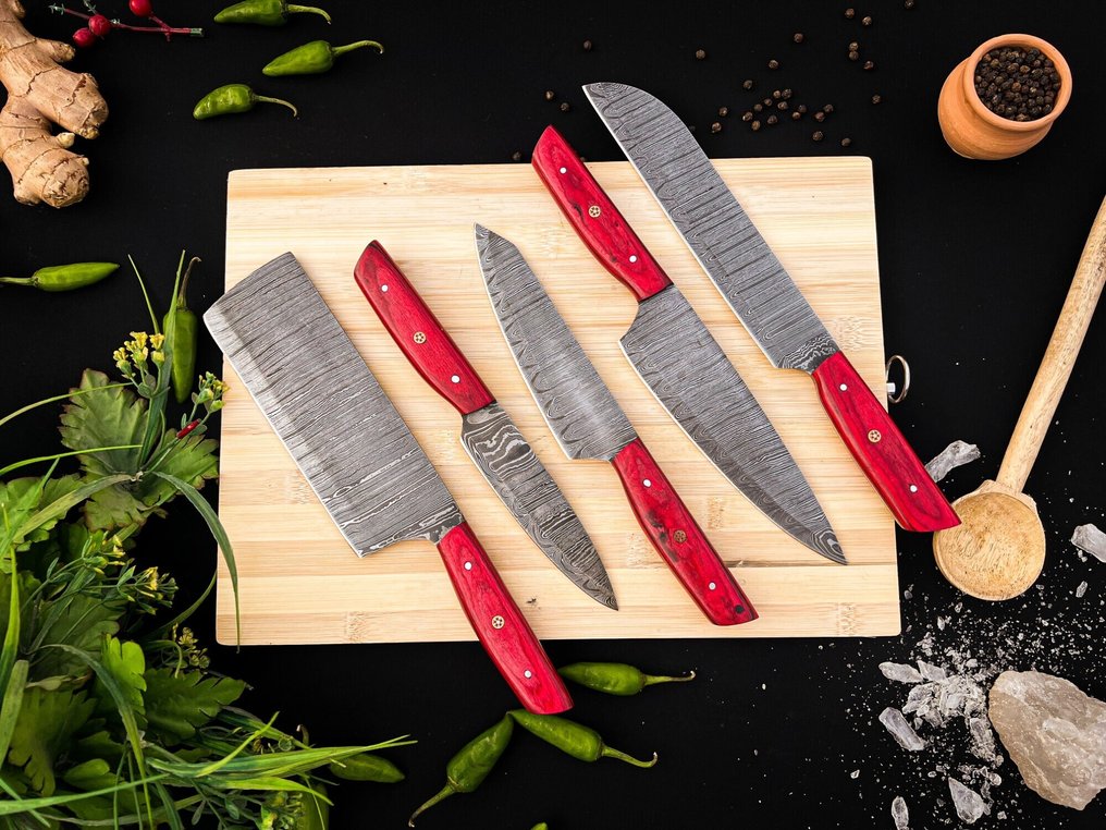 厨刀 -  厨房厨师刀具套装，适用于室内外日常用途（FK-154） - 美国异国木柄和折叠钢。 - 美国 - 厨房和烧烤套装 #1.0