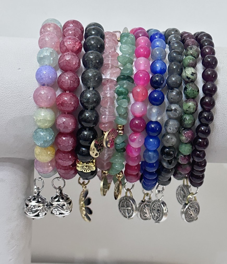 20 Natural Stone Bracelets: Garnet; Agate; Amethyst; Chrysocolla; Nephrite... - Bracelet - And religious amulets. #2.1
