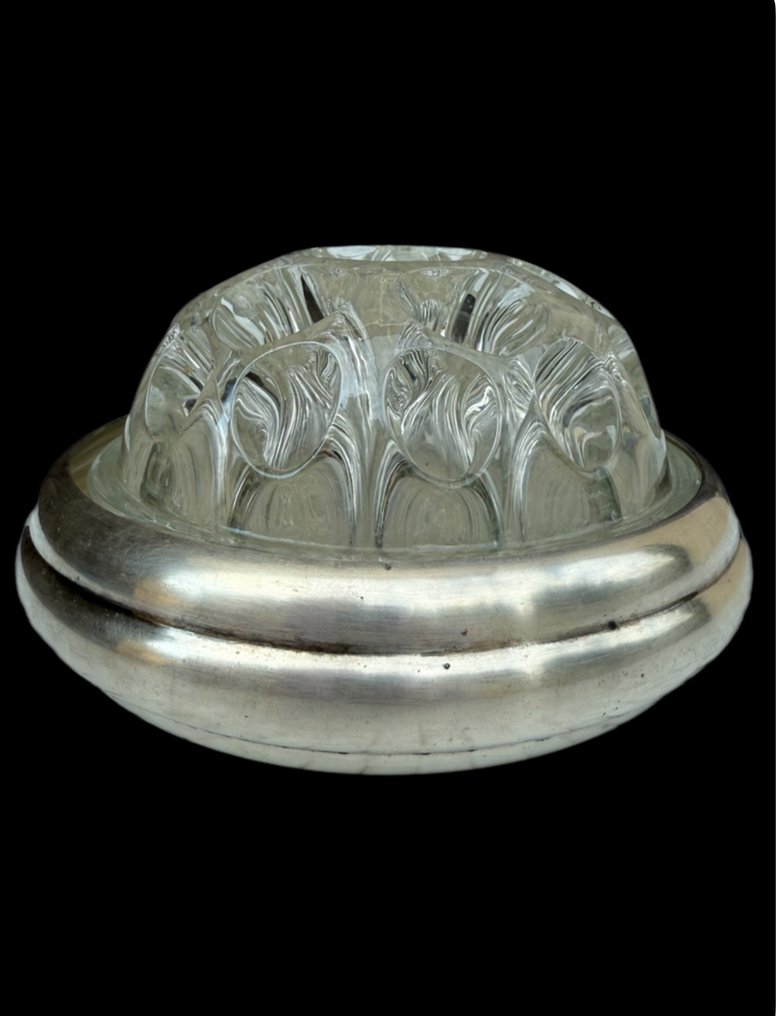 Christofle - 餐桌中央装饰 - 青蛙拼花水晶与镀银金属，ART DECO时期 - 高卢 - Vaso multifiore CRISTOFLE #1.0