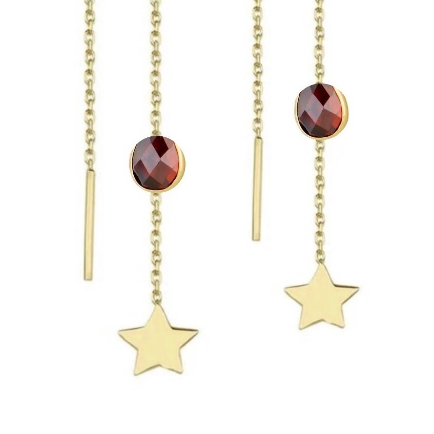 Sem preço de reserva - Handmade - Brincos - 14 K Ouro amarelo Zircão - Estrela com Pedra Vermelha #4.3