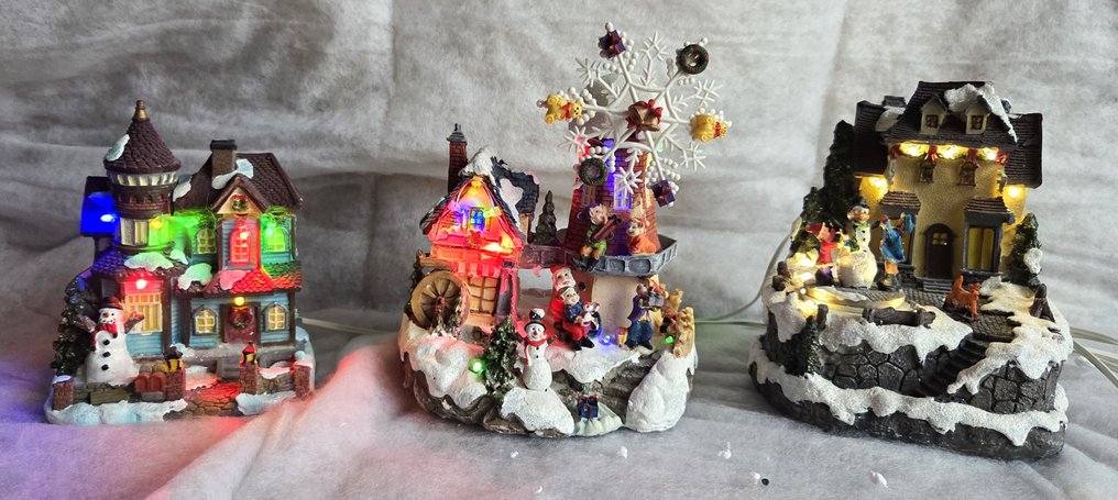 Decoração de Natal Intratuin (3) - 3 cenários de Natal iluminados com adaptador de 3 vias - Compósito #1.0