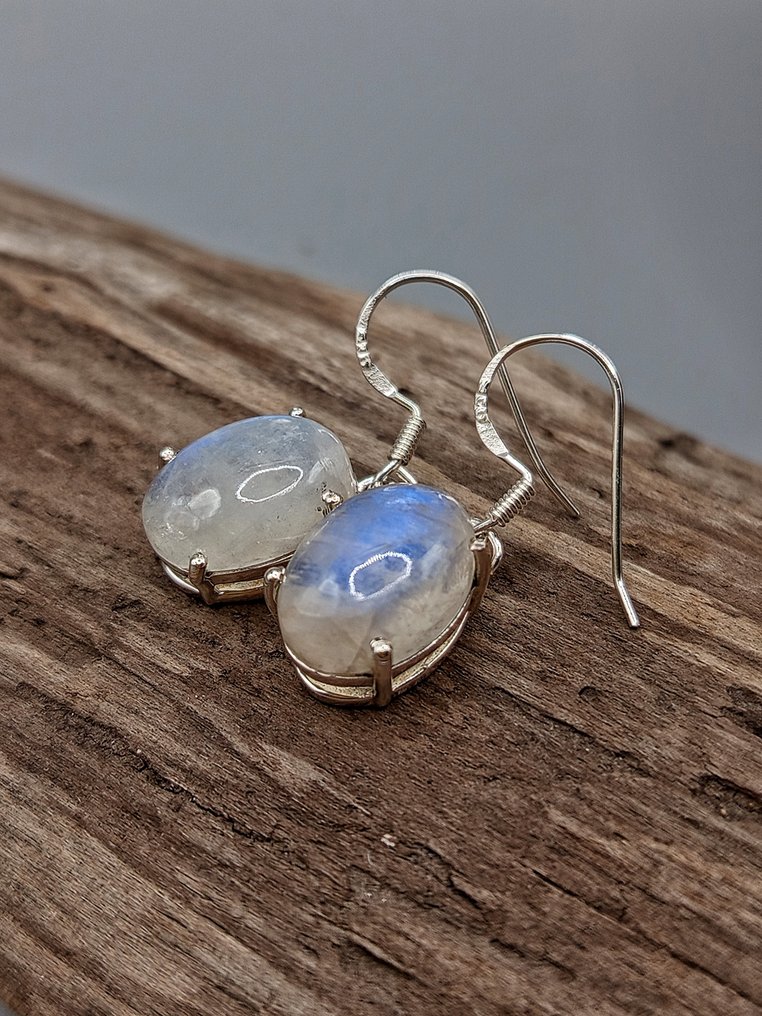 Pezzo Unico，925纯银耳环，配月光石，顶级品质-5.4克 - 高度: 30 mm - 闊度: 11 mm- 5.4 g - (1) #3.2