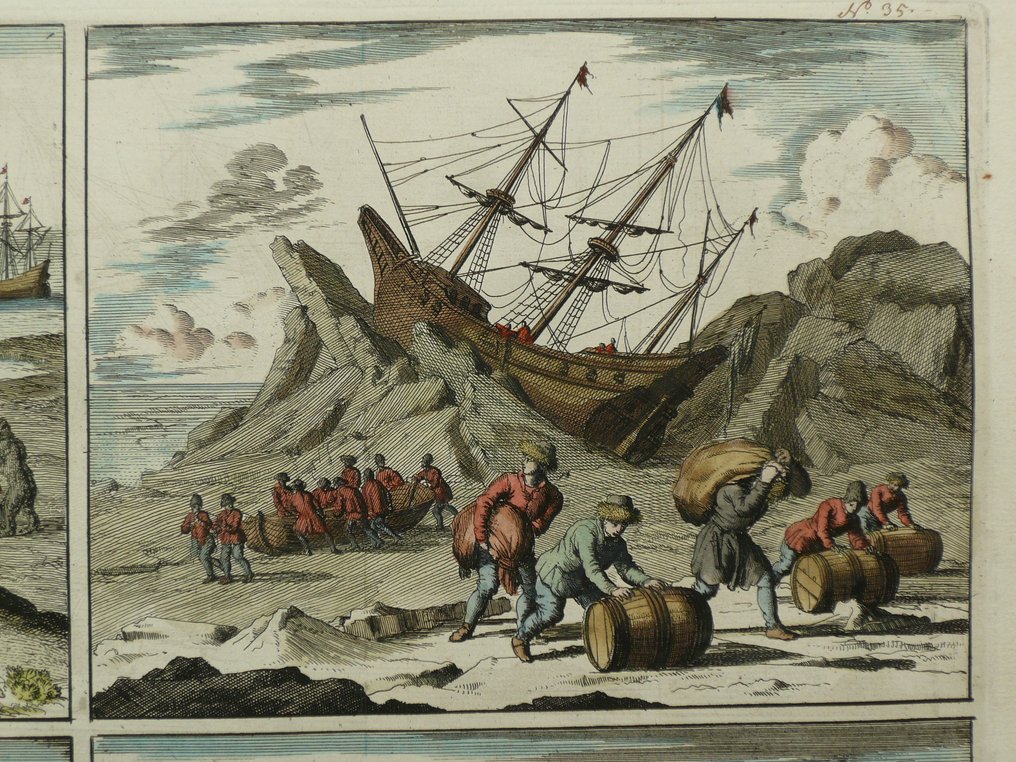 Rusland - Nova Zembla, Barentshavet.; Jan Luyken - Les Hollandois passent l'Hyver dans la Nouvelle Zemble (...) - 1681-1700 #3.2