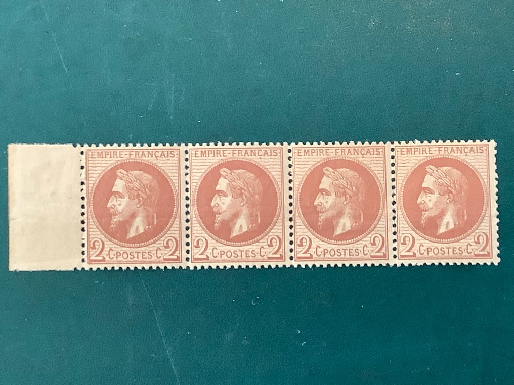 法国 1870 - 2美分拿破仑邮票，Lauree系列，四连张，未使用品（MNH） - Yvert 26A #1.0