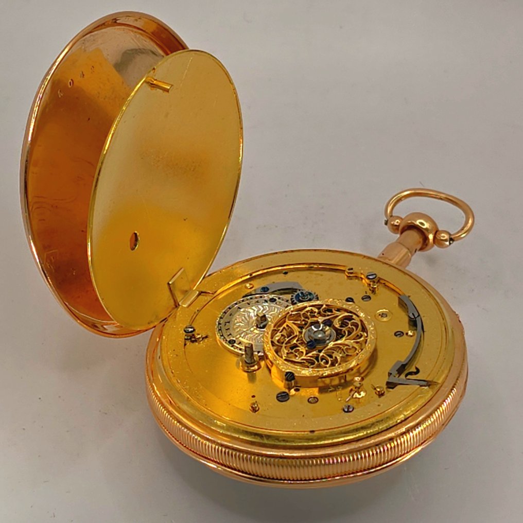 FLB Schweiz - 18K Gold Spindeluhr -  Jaquemarts Automat - Quarter Repeater - blaues Emaille - Schweiz um 1800 - Earlier than 1850 #4.3